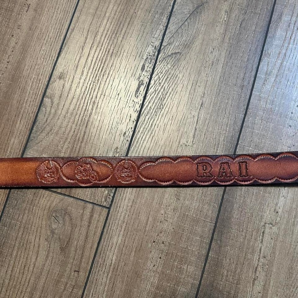 Vintage Brown Leather Embossed Tooled Belt Motorcycle Eagle RAI‎ Size 32/34